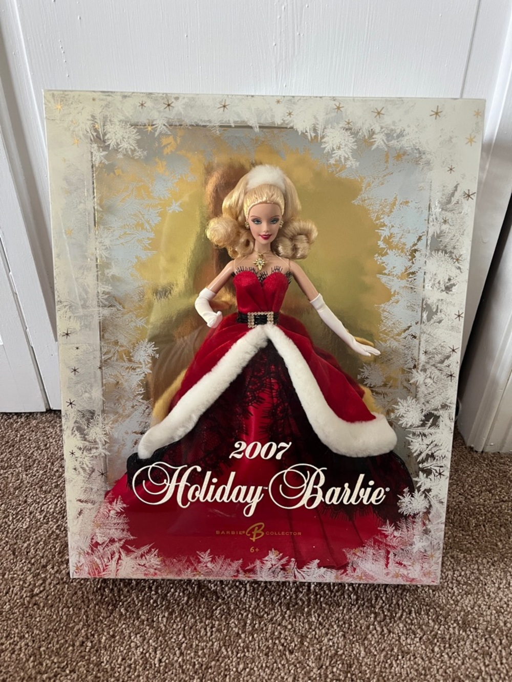 Barbie Holiday Doll in Red Velvet Gown with White Trim
